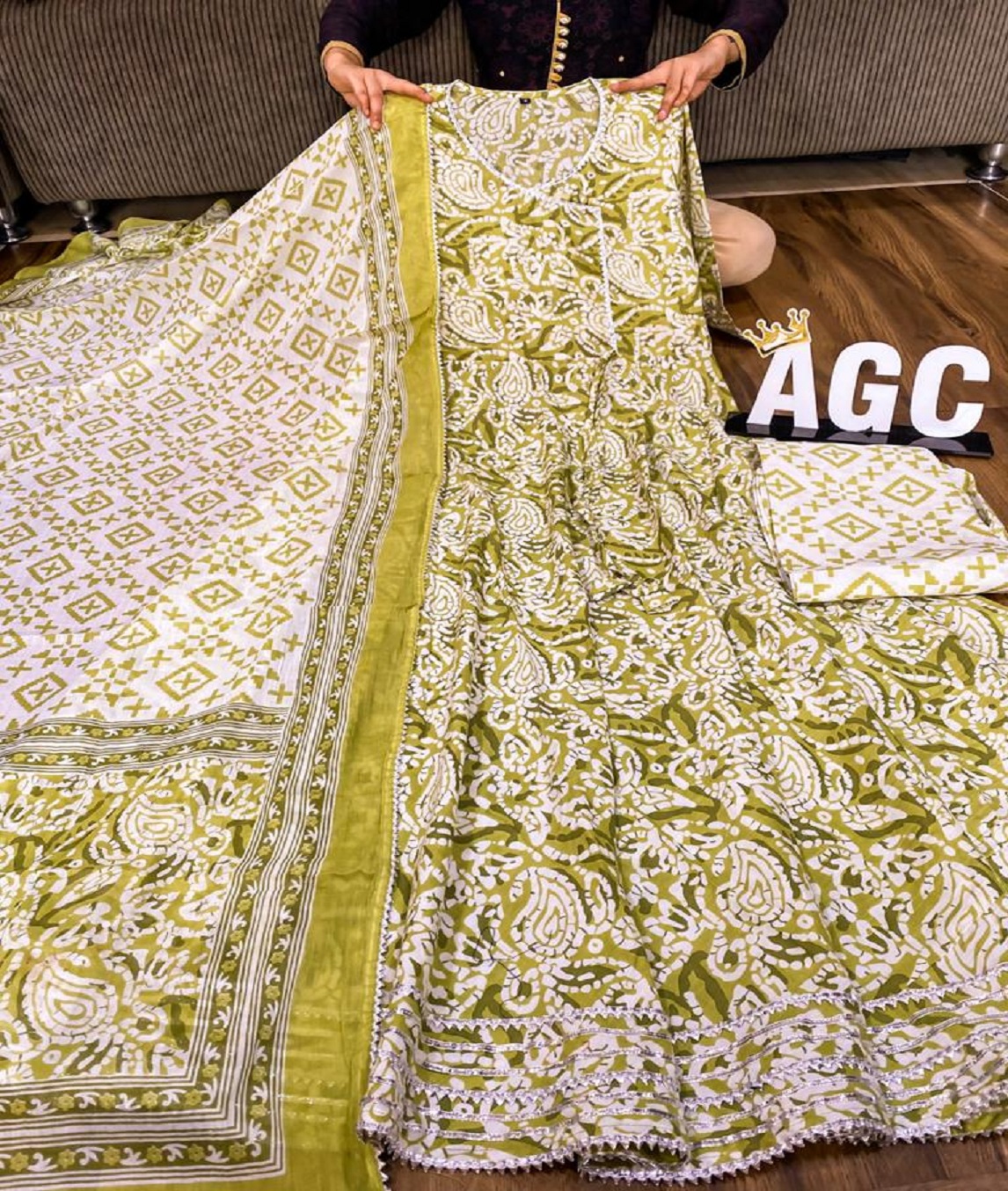 Bagru Print gown pant with Dupatta